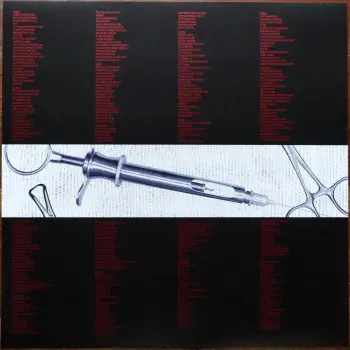 <u>PRESSING INFO</u><br><table class=inf_press><tbody><tr class=inf_info><td class=inf_title>Album:</td><td class=inf_info> From Here To Infirmary on Solid Blue  </td></tr>
    <td class=inf_title>Pressing:</td><td> Second Pressing /200-300  </td></tr>
    <td class=inf_title>Release Date:</td><td> Nov. 15th 2011  </td></tr>
    <td class=inf_title>Album Pressed:</td><td> 2011  </td></tr>
    <td class=inf_title>Label:</td><td> Vagrant Records/Cobraside Distribution CSDLP 1156  </td></tr>
    <td class=inf_title>Insert:</td><td> Double Sided Glossy  </td></tr>
    <td class=inf_title>Barcode:</td><td> 8 29707-95561 7  </td></tr>
    <td class=inf_title>Side A Matrix:</td><td> CSDLP-1156-A  </td></tr>
    <td class=inf_title>Side B Matrix:</td><td> CSDLP-1156-B  </td></tr>
    <td class=inf_title>&nbsp;</td><td> <a href= target=_blank rel=noopener noreferrer>View This Release on Discogs</a>  </tr></tbody></table>
    <br><br><u>TRACKLIST</u><br><table class='inf_tracks'><tbody><tr>
            <td class='inf_num'>A1</td>
            <td class='inf_trk'>Private Eye</td>
            <td class='inf_len'>3:30</td>
            <td><a href='#' class='lyric-link' data-album-code='fhti' data-song-title='Private Eye'>Lyrics</a></td></tr><tr>
            <td class='inf_num'>A2</td>
            <td class='inf_trk'>Mr. Chainsaw</td>
            <td class='inf_len'>3:05</td>
            <td><a href='#' class='lyric-link' data-album-code='fhti' data-song-title='Mr. Chainsaw'>Lyrics</a></td></tr><tr>
            <td class='inf_num'>A3</td>
            <td class='inf_trk'>Take Lots With Alcohol</td>
            <td class='inf_len'>3:13</td>
            <td><a href='#' class='lyric-link' data-album-code='fhti' data-song-title='Take Lots With Alcohol'>Lyrics</a></td></tr><tr>
            <td class='inf_num'>A4</td>
            <td class='inf_trk'>Stupid Kid</td>
            <td class='inf_len'>2:23</td>
            <td><a href='#' class='lyric-link' data-album-code='fhti' data-song-title='Stupid Kid'>Lyrics</a></td></tr><tr>
            <td class='inf_num'>A5</td>
            <td class='inf_trk'>Another Innocent Girl</td>
            <td class='inf_len'>3:37</td>
            <td><a href='#' class='lyric-link' data-album-code='fhti' data-song-title='Another Innocent Girl'>Lyrics</a></td></tr><tr>
            <td class='inf_num'>A6</td>
            <td class='inf_trk'>Steamer Trunk</td>
            <td class='inf_len'>2:50</td>
            <td><a href='#' class='lyric-link' data-album-code='fhti' data-song-title='Steamer Trunk'>Lyrics</a></td></tr><tr>
            <td class='inf_num'>B1</td>
            <td class='inf_trk'>You’re Dead</td>
            <td class='inf_len'>3:50</td>
            <td><a href='#' class='lyric-link' data-album-code='fhti' data-song-title='You’re Dead'>Lyrics</a></td></tr><tr>
            <td class='inf_num'>B2</td>
            <td class='inf_trk'>Armageddon</td>
            <td class='inf_len'>2:49</td>
            <td><a href='#' class='lyric-link' data-album-code='fhti' data-song-title='Armageddon'>Lyrics</a></td></tr><tr>
            <td class='inf_num'>B3</td>
            <td class='inf_trk'>I’m Dying Tomorrow</td>
            <td class='inf_len'>2:18</td>
            <td><a href='#' class='lyric-link' data-album-code='fhti' data-song-title='I’m Dying Tomorrow'>Lyrics</a></td></tr><tr>
            <td class='inf_num'>B4</td>
            <td class='inf_trk'>Bloodied Up</td>
            <td class='inf_len'>2:51</td>
            <td><a href='#' class='lyric-link' data-album-code='fhti' data-song-title='Bloodied Up'>Lyrics</a></td></tr><tr>
            <td class='inf_num'>B5</td>
            <td class='inf_trk'>Trucks And Trains</td>
            <td class='inf_len'>3:16</td>
            <td><a href='#' class='lyric-link' data-album-code='fhti' data-song-title='Trucks And Trains'>Lyrics</a></td></tr><tr>
            <td class='inf_num'>B6</td>
            <td class='inf_trk'>Crawl</td>
            <td class='inf_len'>4:25</td>
            <td><a href='#' class='lyric-link' data-album-code='fhti' data-song-title='Crawl'>Lyrics</a></td></tr></tbody></table><br><br>
    <u>NOTES</u><br> Covers from here on out are less glossy than the 1st press. Lyric text is smaller than 1st press inserts.
 - Insert