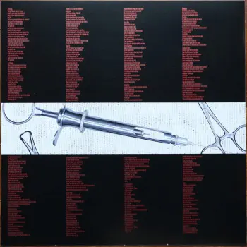 <u>PRESSING INFO</u><br><table class=inf_press><tbody><tr class=inf_info><td class=inf_title>Album:</td><td class=inf_info> From Here To Infirmary on Solid Brown  </td></tr>
    <td class=inf_title>Pressing:</td><td> Second Pressing /200-300  </td></tr>
    <td class=inf_title>Release Date:</td><td> Nov. 15th 2011  </td></tr>
    <td class=inf_title>Album Pressed:</td><td> 2011  </td></tr>
    <td class=inf_title>Label:</td><td> Vagrant Records/Cobraside Distribution CSDLP 1156  </td></tr>
    <td class=inf_title>Insert:</td><td> Double Sided Glossy  </td></tr>
    <td class=inf_title>Barcode:</td><td> 8 29707-95561 7  </td></tr>
    <td class=inf_title>Side A Matrix:</td><td> CSDLP-1156-A  </td></tr>
    <td class=inf_title>Side B Matrix:</td><td> CSDLP-1156-B  </td></tr>
    <td class=inf_title>&nbsp;</td><td> <a href= target=_blank rel=noopener noreferrer>View This Release on Discogs</a>  </tr></tbody></table>
    <br><br><u>TRACKLIST</u><br><table class='inf_tracks'><tbody><tr>
            <td class='inf_num'>A1</td>
            <td class='inf_trk'>Private Eye</td>
            <td class='inf_len'>3:30</td>
            <td><a href='#' class='lyric-link' data-album-code='fhti' data-song-title='Private Eye'>Lyrics</a></td></tr><tr>
            <td class='inf_num'>A2</td>
            <td class='inf_trk'>Mr. Chainsaw</td>
            <td class='inf_len'>3:05</td>
            <td><a href='#' class='lyric-link' data-album-code='fhti' data-song-title='Mr. Chainsaw'>Lyrics</a></td></tr><tr>
            <td class='inf_num'>A3</td>
            <td class='inf_trk'>Take Lots With Alcohol</td>
            <td class='inf_len'>3:13</td>
            <td><a href='#' class='lyric-link' data-album-code='fhti' data-song-title='Take Lots With Alcohol'>Lyrics</a></td></tr><tr>
            <td class='inf_num'>A4</td>
            <td class='inf_trk'>Stupid Kid</td>
            <td class='inf_len'>2:23</td>
            <td><a href='#' class='lyric-link' data-album-code='fhti' data-song-title='Stupid Kid'>Lyrics</a></td></tr><tr>
            <td class='inf_num'>A5</td>
            <td class='inf_trk'>Another Innocent Girl</td>
            <td class='inf_len'>3:37</td>
            <td><a href='#' class='lyric-link' data-album-code='fhti' data-song-title='Another Innocent Girl'>Lyrics</a></td></tr><tr>
            <td class='inf_num'>A6</td>
            <td class='inf_trk'>Steamer Trunk</td>
            <td class='inf_len'>2:50</td>
            <td><a href='#' class='lyric-link' data-album-code='fhti' data-song-title='Steamer Trunk'>Lyrics</a></td></tr><tr>
            <td class='inf_num'>B1</td>
            <td class='inf_trk'>You’re Dead</td>
            <td class='inf_len'>3:50</td>
            <td><a href='#' class='lyric-link' data-album-code='fhti' data-song-title='You’re Dead'>Lyrics</a></td></tr><tr>
            <td class='inf_num'>B2</td>
            <td class='inf_trk'>Armageddon</td>
            <td class='inf_len'>2:49</td>
            <td><a href='#' class='lyric-link' data-album-code='fhti' data-song-title='Armageddon'>Lyrics</a></td></tr><tr>
            <td class='inf_num'>B3</td>
            <td class='inf_trk'>I’m Dying Tomorrow</td>
            <td class='inf_len'>2:18</td>
            <td><a href='#' class='lyric-link' data-album-code='fhti' data-song-title='I’m Dying Tomorrow'>Lyrics</a></td></tr><tr>
            <td class='inf_num'>B4</td>
            <td class='inf_trk'>Bloodied Up</td>
            <td class='inf_len'>2:51</td>
            <td><a href='#' class='lyric-link' data-album-code='fhti' data-song-title='Bloodied Up'>Lyrics</a></td></tr><tr>
            <td class='inf_num'>B5</td>
            <td class='inf_trk'>Trucks And Trains</td>
            <td class='inf_len'>3:16</td>
            <td><a href='#' class='lyric-link' data-album-code='fhti' data-song-title='Trucks And Trains'>Lyrics</a></td></tr><tr>
            <td class='inf_num'>B6</td>
            <td class='inf_trk'>Crawl</td>
            <td class='inf_len'>4:25</td>
            <td><a href='#' class='lyric-link' data-album-code='fhti' data-song-title='Crawl'>Lyrics</a></td></tr></tbody></table><br><br>
    <u>NOTES</u><br> Covers from here on out are less glossy than the 1st press. Lyric text is smaller than 1st press inserts.
 - Insert