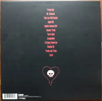 <u>PRESSING INFO</u><br><table class=inf_press><tbody><tr class=inf_info><td class=inf_title>Album:</td><td class=inf_info> From Here To Infirmary on Grey Marble  </td></tr>
    <td class=inf_title>Pressing:</td><td> Second Pressing /200-300  </td></tr>
    <td class=inf_title>Release Date:</td><td> Nov. 15th 2011  </td></tr>
    <td class=inf_title>Album Pressed:</td><td> 2011  </td></tr>
    <td class=inf_title>Label:</td><td> Vagrant Records/Cobraside Distribution CSDLP 1156  </td></tr>
    <td class=inf_title>Insert:</td><td> Double Sided Glossy  </td></tr>
    <td class=inf_title>Barcode:</td><td> 8 29707-95561 7  </td></tr>
    <td class=inf_title>Side A Matrix:</td><td> CSDLP-1156-A  </td></tr>
    <td class=inf_title>Side B Matrix:</td><td> CSDLP-1156-B  </td></tr>
    <td class=inf_title>&nbsp;</td><td> <a href=https://www.discogs.com/release/26499548 target=_blank rel=noopener noreferrer>View This Release on Discogs</a>  </tr></tbody></table>
    <br><br><u>TRACKLIST</u><br><table class='inf_tracks'><tbody><tr>
            <td class='inf_num'>A1</td>
            <td class='inf_trk'>Private Eye</td>
            <td class='inf_len'>3:30</td>
            <td><a href='#' class='lyric-link' data-album-code='fhti' data-song-title='Private Eye'>Lyrics</a></td></tr><tr>
            <td class='inf_num'>A2</td>
            <td class='inf_trk'>Mr. Chainsaw</td>
            <td class='inf_len'>3:05</td>
            <td><a href='#' class='lyric-link' data-album-code='fhti' data-song-title='Mr. Chainsaw'>Lyrics</a></td></tr><tr>
            <td class='inf_num'>A3</td>
            <td class='inf_trk'>Take Lots With Alcohol</td>
            <td class='inf_len'>3:13</td>
            <td><a href='#' class='lyric-link' data-album-code='fhti' data-song-title='Take Lots With Alcohol'>Lyrics</a></td></tr><tr>
            <td class='inf_num'>A4</td>
            <td class='inf_trk'>Stupid Kid</td>
            <td class='inf_len'>2:23</td>
            <td><a href='#' class='lyric-link' data-album-code='fhti' data-song-title='Stupid Kid'>Lyrics</a></td></tr><tr>
            <td class='inf_num'>A5</td>
            <td class='inf_trk'>Another Innocent Girl</td>
            <td class='inf_len'>3:37</td>
            <td><a href='#' class='lyric-link' data-album-code='fhti' data-song-title='Another Innocent Girl'>Lyrics</a></td></tr><tr>
            <td class='inf_num'>A6</td>
            <td class='inf_trk'>Steamer Trunk</td>
            <td class='inf_len'>2:50</td>
            <td><a href='#' class='lyric-link' data-album-code='fhti' data-song-title='Steamer Trunk'>Lyrics</a></td></tr><tr>
            <td class='inf_num'>B1</td>
            <td class='inf_trk'>You’re Dead</td>
            <td class='inf_len'>3:50</td>
            <td><a href='#' class='lyric-link' data-album-code='fhti' data-song-title='You’re Dead'>Lyrics</a></td></tr><tr>
            <td class='inf_num'>B2</td>
            <td class='inf_trk'>Armageddon</td>
            <td class='inf_len'>2:49</td>
            <td><a href='#' class='lyric-link' data-album-code='fhti' data-song-title='Armageddon'>Lyrics</a></td></tr><tr>
            <td class='inf_num'>B3</td>
            <td class='inf_trk'>I’m Dying Tomorrow</td>
            <td class='inf_len'>2:18</td>
            <td><a href='#' class='lyric-link' data-album-code='fhti' data-song-title='I’m Dying Tomorrow'>Lyrics</a></td></tr><tr>
            <td class='inf_num'>B4</td>
            <td class='inf_trk'>Bloodied Up</td>
            <td class='inf_len'>2:51</td>
            <td><a href='#' class='lyric-link' data-album-code='fhti' data-song-title='Bloodied Up'>Lyrics</a></td></tr><tr>
            <td class='inf_num'>B5</td>
            <td class='inf_trk'>Trucks And Trains</td>
            <td class='inf_len'>3:16</td>
            <td><a href='#' class='lyric-link' data-album-code='fhti' data-song-title='Trucks And Trains'>Lyrics</a></td></tr><tr>
            <td class='inf_num'>B6</td>
            <td class='inf_trk'>Crawl</td>
            <td class='inf_len'>4:25</td>
            <td><a href='#' class='lyric-link' data-album-code='fhti' data-song-title='Crawl'>Lyrics</a></td></tr></tbody></table><br><br>
    <u>NOTES</u><br> Covers from here on out are less glossy than the 1st press. Lyric text is smaller than 1st press inserts.
 - Back