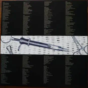 <u>PRESSING INFO</u><br><table class=inf_press><tbody><tr class=inf_info><td class=inf_title>Album:</td><td class=inf_info> From Here To Infirmary on Orange with Black & Yellow Splatter (Vinyl Me, Please Exclusive)  </td></tr>
    <td class=inf_title>Pressing:</td><td> Fourth Pressing /500  </td></tr>
    <td class=inf_title>Release Date:</td><td> Aug. 5th 2021  </td></tr>
    <td class=inf_title>Album Pressed:</td><td> 2021  </td></tr>
    <td class=inf_title>Label:</td><td> Vagrant Records/BMG VR4405  </td></tr>
    <td class=inf_title>Insert:</td><td> Double Sided Glossy  </td></tr>
    <td class=inf_title>Barcode:</td><td> 4 050538-230147  </td></tr>
    <td class=inf_title>Side A Matrix:</td><td> ALKALINE TRIO - FROM HERE TO INFIRMARY plush v VR4405 A (etched) VR4405-A 219742E1 894677 (stamped)  </td></tr>
    <td class=inf_title>Side B Matrix:</td><td> ALKALINE TRIO - HERE TO INFIRMARY plush vinyl (etched) VR4405-B 219742E2 894675 (stamped)  </td></tr>
    <td class=inf_title>&nbsp;</td><td> <a href=https://www.discogs.com/release/20391526 target=_blank rel=noopener noreferrer>View This Release on Discogs</a>  </tr></tbody></table>
<br><u>PRICING</u><span class='less' style='padding-left: 8px; color: var(--font-colour_grey);'>(prices shown in USD)</span><br><table class='inf_press'><tbody><tr class='inf_info'>
            <td class='inf_title'>Last Sold:</td>
            <td><span title='Sold for A$82.00'>$57.39</span> (Jul 4, 2026)</td>
            </tr><tr class='inf_info'>
            <td class='inf_title'>History:</td>
            <td>
                <span class='price-low' title='€25.00 · Sold on May 25, 2023'>Low: <span class='price-value'>$28.47</span></span>
                <span class='price-separator'>|</span>
                <span class='price-avg'>Avg: <span class='price-value'>$45.47</span></span>
                <span class='price-separator'>|</span>
                <span class='price-high' title='Sold on Apr 13, 2026'>High: <span class='price-value'>$59.99</span></span>
            </td>
            </tr></tbody></table><br>    <br><br><u>TRACKLIST</u><br><table class='inf_tracks'><tbody><tr>
            <td class='inf_num'>A1</td>
            <td class='inf_trk'>Private Eye</td>
            <td class='inf_len'>3:30</td>
            <td><a href='#' class='lyric-link' data-album-code='fhti' data-song-title='Private Eye'>Lyrics</a></td></tr><tr>
            <td class='inf_num'>A2</td>
            <td class='inf_trk'>Mr. Chainsaw</td>
            <td class='inf_len'>3:05</td>
            <td><a href='#' class='lyric-link' data-album-code='fhti' data-song-title='Mr. Chainsaw'>Lyrics</a></td></tr><tr>
            <td class='inf_num'>A3</td>
            <td class='inf_trk'>Take Lots With Alcohol</td>
            <td class='inf_len'>3:13</td>
            <td><a href='#' class='lyric-link' data-album-code='fhti' data-song-title='Take Lots With Alcohol'>Lyrics</a></td></tr><tr>
            <td class='inf_num'>A4</td>
            <td class='inf_trk'>Stupid Kid</td>
            <td class='inf_len'>2:23</td>
            <td><a href='#' class='lyric-link' data-album-code='fhti' data-song-title='Stupid Kid'>Lyrics</a></td></tr><tr>
            <td class='inf_num'>A5</td>
            <td class='inf_trk'>Another Innocent Girl</td>
            <td class='inf_len'>3:37</td>
            <td><a href='#' class='lyric-link' data-album-code='fhti' data-song-title='Another Innocent Girl'>Lyrics</a></td></tr><tr>
            <td class='inf_num'>A6</td>
            <td class='inf_trk'>Steamer Trunk</td>
            <td class='inf_len'>2:50</td>
            <td><a href='#' class='lyric-link' data-album-code='fhti' data-song-title='Steamer Trunk'>Lyrics</a></td></tr><tr>
            <td class='inf_num'>B1</td>
            <td class='inf_trk'>You’re Dead</td>
            <td class='inf_len'>3:50</td>
            <td><a href='#' class='lyric-link' data-album-code='fhti' data-song-title='You’re Dead'>Lyrics</a></td></tr><tr>
            <td class='inf_num'>B2</td>
            <td class='inf_trk'>Armageddon</td>
            <td class='inf_len'>2:49</td>
            <td><a href='#' class='lyric-link' data-album-code='fhti' data-song-title='Armageddon'>Lyrics</a></td></tr><tr>
            <td class='inf_num'>B3</td>
            <td class='inf_trk'>I’m Dying Tomorrow</td>
            <td class='inf_len'>2:18</td>
            <td><a href='#' class='lyric-link' data-album-code='fhti' data-song-title='I’m Dying Tomorrow'>Lyrics</a></td></tr><tr>
            <td class='inf_num'>B4</td>
            <td class='inf_trk'>Bloodied Up</td>
            <td class='inf_len'>2:51</td>
            <td><a href='#' class='lyric-link' data-album-code='fhti' data-song-title='Bloodied Up'>Lyrics</a></td></tr><tr>
            <td class='inf_num'>B5</td>
            <td class='inf_trk'>Trucks And Trains</td>
            <td class='inf_len'>3:16</td>
            <td><a href='#' class='lyric-link' data-album-code='fhti' data-song-title='Trucks And Trains'>Lyrics</a></td></tr><tr>
            <td class='inf_num'>B6</td>
            <td class='inf_trk'>Crawl</td>
            <td class='inf_len'>4:25</td>
            <td><a href='#' class='lyric-link' data-album-code='fhti' data-song-title='Crawl'>Lyrics</a></td></tr></tbody></table><br><br>
    <u>NOTES</u><br> Foil stamped numbered sleeve. This pressing was released for through Vinyl Me, Please as an exclusive.
 - Insert