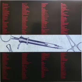 <u>PRESSING INFO</u><br><table class=inf_press><tbody><tr class=inf_info><td class=inf_title>Album:</td><td class=inf_info> From Here To Infirmary on Sunburst Tan & Blue (More Tan)  </td></tr>
    <td class=inf_title>Pressing:</td><td> Second Pressing /2  </td></tr>
    <td class=inf_title>Release Date:</td><td> Nov. 15th 2011  </td></tr>
    <td class=inf_title>Album Pressed:</td><td> 2011  </td></tr>
    <td class=inf_title>Label:</td><td> Vagrant Records/Cobraside Distribution CSDLP 1156  </td></tr>
    <td class=inf_title>Insert:</td><td> Double Sided Glossy  </td></tr>
    <td class=inf_title>Barcode:</td><td> 8 29707-95561 7  </td></tr>
    <td class=inf_title>Side A Matrix:</td><td> CSDLP-1156-A  </td></tr>
    <td class=inf_title>Side B Matrix:</td><td> CSDLP-1156-B  </td></tr>
    <td class=inf_title>&nbsp;</td><td> <a href= target=_blank rel=noopener noreferrer>View This Release on Discogs</a>  </tr></tbody></table>
    <br><br><u>TRACKLIST</u><br><table class='inf_tracks'><tbody><tr>
            <td class='inf_num'>A1</td>
            <td class='inf_trk'>Private Eye</td>
            <td class='inf_len'>3:30</td>
            <td><a href='#' class='lyric-link' data-album-code='fhti' data-song-title='Private Eye'>Lyrics</a></td></tr><tr>
            <td class='inf_num'>A2</td>
            <td class='inf_trk'>Mr. Chainsaw</td>
            <td class='inf_len'>3:05</td>
            <td><a href='#' class='lyric-link' data-album-code='fhti' data-song-title='Mr. Chainsaw'>Lyrics</a></td></tr><tr>
            <td class='inf_num'>A3</td>
            <td class='inf_trk'>Take Lots With Alcohol</td>
            <td class='inf_len'>3:13</td>
            <td><a href='#' class='lyric-link' data-album-code='fhti' data-song-title='Take Lots With Alcohol'>Lyrics</a></td></tr><tr>
            <td class='inf_num'>A4</td>
            <td class='inf_trk'>Stupid Kid</td>
            <td class='inf_len'>2:23</td>
            <td><a href='#' class='lyric-link' data-album-code='fhti' data-song-title='Stupid Kid'>Lyrics</a></td></tr><tr>
            <td class='inf_num'>A5</td>
            <td class='inf_trk'>Another Innocent Girl</td>
            <td class='inf_len'>3:37</td>
            <td><a href='#' class='lyric-link' data-album-code='fhti' data-song-title='Another Innocent Girl'>Lyrics</a></td></tr><tr>
            <td class='inf_num'>A6</td>
            <td class='inf_trk'>Steamer Trunk</td>
            <td class='inf_len'>2:50</td>
            <td><a href='#' class='lyric-link' data-album-code='fhti' data-song-title='Steamer Trunk'>Lyrics</a></td></tr><tr>
            <td class='inf_num'>B1</td>
            <td class='inf_trk'>You’re Dead</td>
            <td class='inf_len'>3:50</td>
            <td><a href='#' class='lyric-link' data-album-code='fhti' data-song-title='You’re Dead'>Lyrics</a></td></tr><tr>
            <td class='inf_num'>B2</td>
            <td class='inf_trk'>Armageddon</td>
            <td class='inf_len'>2:49</td>
            <td><a href='#' class='lyric-link' data-album-code='fhti' data-song-title='Armageddon'>Lyrics</a></td></tr><tr>
            <td class='inf_num'>B3</td>
            <td class='inf_trk'>I’m Dying Tomorrow</td>
            <td class='inf_len'>2:18</td>
            <td><a href='#' class='lyric-link' data-album-code='fhti' data-song-title='I’m Dying Tomorrow'>Lyrics</a></td></tr><tr>
            <td class='inf_num'>B4</td>
            <td class='inf_trk'>Bloodied Up</td>
            <td class='inf_len'>2:51</td>
            <td><a href='#' class='lyric-link' data-album-code='fhti' data-song-title='Bloodied Up'>Lyrics</a></td></tr><tr>
            <td class='inf_num'>B5</td>
            <td class='inf_trk'>Trucks And Trains</td>
            <td class='inf_len'>3:16</td>
            <td><a href='#' class='lyric-link' data-album-code='fhti' data-song-title='Trucks And Trains'>Lyrics</a></td></tr><tr>
            <td class='inf_num'>B6</td>
            <td class='inf_trk'>Crawl</td>
            <td class='inf_len'>4:25</td>
            <td><a href='#' class='lyric-link' data-album-code='fhti' data-song-title='Crawl'>Lyrics</a></td></tr></tbody></table><br><br>
    <u>NOTES</u><br> This was pressed with scrap vinyl beads and bought directly from a Cobraside employee. Neither copy ever hit a retail store. It appears to be a transitional copy between the Blue and the Tan variants.
 - Insert