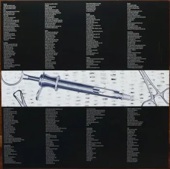 <u>PRESSING INFO</u><br><table class=inf_press><tbody><tr class=inf_info><td class=inf_title>Album:</td><td class=inf_info> From Here To Infirmary on UK Heavyweight Black (Numbered Hassle Exclusive)  </td></tr>
    <td class=inf_title>Pressing:</td><td> Fourth Pressing /500  </td></tr>
    <td class=inf_title>Release Date:</td><td> Sept. 20th 2021  </td></tr>
    <td class=inf_title>Album Pressed:</td><td> 2021  </td></tr>
    <td class=inf_title>Label:</td><td> Vagrant Records/BMG/Hassle Records HOFFVR25LP01  </td></tr>
    <td class=inf_title>Insert:</td><td> Double Sided Glossy Cardstock  </td></tr>
    <td class=inf_title>Barcode:</td><td> none  </td></tr>
    <td class=inf_title>Side A Matrix:</td><td> 878076-A (stamped) 3 (etched)  </td></tr>
    <td class=inf_title>Side B Matrix:</td><td> 878076-B (stamped) 3 (etched)  </td></tr>
    <td class=inf_title>&nbsp;</td><td> <a href=https://www.discogs.com/release/21224959 target=_blank rel=noopener noreferrer>View This Release on Discogs</a>  </tr></tbody></table>
<br><u>PRICING</u><span class='less' style='padding-left: 8px; color: var(--font-colour_grey);'>(prices shown in USD)</span><br><table class='inf_press'><tbody><tr class='inf_info'>
            <td class='inf_title'>Last Sold:</td>
            <td><span title='Sold for €14.44'>$16.45</span> (May 23, 2026)</td>
            </tr><tr class='inf_info'>
            <td class='inf_title'>History:</td>
            <td>
                <span class='price-low' title='€14.44 · Sold on May 23, 2026'>Low: <span class='price-value'>$16.45</span></span>
                <span class='price-separator'>|</span>
                <span class='price-avg'>Avg: <span class='price-value'>$33.05</span></span>
                <span class='price-separator'>|</span>
                <span class='price-high' title='£58.99 · Sold on Sep 4, 2024'>High: <span class='price-value'>$78.55</span></span>
            </td>
            </tr></tbody></table><br>    <br><br><u>TRACKLIST</u><br><table class='inf_tracks'><tbody><tr>
            <td class='inf_num'>A1</td>
            <td class='inf_trk'>Private Eye</td>
            <td class='inf_len'>3:30</td>
            <td><a href='#' class='lyric-link' data-album-code='fhti' data-song-title='Private Eye'>Lyrics</a></td></tr><tr>
            <td class='inf_num'>A2</td>
            <td class='inf_trk'>Mr. Chainsaw</td>
            <td class='inf_len'>3:05</td>
            <td><a href='#' class='lyric-link' data-album-code='fhti' data-song-title='Mr. Chainsaw'>Lyrics</a></td></tr><tr>
            <td class='inf_num'>A3</td>
            <td class='inf_trk'>Take Lots With Alcohol</td>
            <td class='inf_len'>3:13</td>
            <td><a href='#' class='lyric-link' data-album-code='fhti' data-song-title='Take Lots With Alcohol'>Lyrics</a></td></tr><tr>
            <td class='inf_num'>A4</td>
            <td class='inf_trk'>Stupid Kid</td>
            <td class='inf_len'>2:23</td>
            <td><a href='#' class='lyric-link' data-album-code='fhti' data-song-title='Stupid Kid'>Lyrics</a></td></tr><tr>
            <td class='inf_num'>A5</td>
            <td class='inf_trk'>Another Innocent Girl</td>
            <td class='inf_len'>3:37</td>
            <td><a href='#' class='lyric-link' data-album-code='fhti' data-song-title='Another Innocent Girl'>Lyrics</a></td></tr><tr>
            <td class='inf_num'>A6</td>
            <td class='inf_trk'>Steamer Trunk</td>
            <td class='inf_len'>2:50</td>
            <td><a href='#' class='lyric-link' data-album-code='fhti' data-song-title='Steamer Trunk'>Lyrics</a></td></tr><tr>
            <td class='inf_num'>B1</td>
            <td class='inf_trk'>You’re Dead</td>
            <td class='inf_len'>3:50</td>
            <td><a href='#' class='lyric-link' data-album-code='fhti' data-song-title='You’re Dead'>Lyrics</a></td></tr><tr>
            <td class='inf_num'>B2</td>
            <td class='inf_trk'>Armageddon</td>
            <td class='inf_len'>2:49</td>
            <td><a href='#' class='lyric-link' data-album-code='fhti' data-song-title='Armageddon'>Lyrics</a></td></tr><tr>
            <td class='inf_num'>B3</td>
            <td class='inf_trk'>I’m Dying Tomorrow</td>
            <td class='inf_len'>2:18</td>
            <td><a href='#' class='lyric-link' data-album-code='fhti' data-song-title='I’m Dying Tomorrow'>Lyrics</a></td></tr><tr>
            <td class='inf_num'>B4</td>
            <td class='inf_trk'>Bloodied Up</td>
            <td class='inf_len'>2:51</td>
            <td><a href='#' class='lyric-link' data-album-code='fhti' data-song-title='Bloodied Up'>Lyrics</a></td></tr><tr>
            <td class='inf_num'>B5</td>
            <td class='inf_trk'>Trucks And Trains</td>
            <td class='inf_len'>3:16</td>
            <td><a href='#' class='lyric-link' data-album-code='fhti' data-song-title='Trucks And Trains'>Lyrics</a></td></tr><tr>
            <td class='inf_num'>B6</td>
            <td class='inf_trk'>Crawl</td>
            <td class='inf_len'>4:25</td>
            <td><a href='#' class='lyric-link' data-album-code='fhti' data-song-title='Crawl'>Lyrics</a></td></tr></tbody></table><br><br>
    <u>NOTES</u><br> Double sided glossy insert printed on heavier cardstock instead of thinner paper from US releases. This pressing was released through Hassle Records as a hand numbered exclusive.
 - Insert