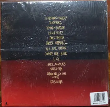 <u>PRESSING INFO</u><br><table class=inf_press><tbody><tr class=inf_info><td class=inf_title>Album:</td><td class=inf_info> Is This Thing Cursed? on 180g Opaque Bone (US Indie Exclusive)  </td></tr>
    <td class=inf_title>Pressing:</td><td> First Pressing /500  </td></tr>
    <td class=inf_title>Release Date:</td><td> Oct. 19th 2018  </td></tr>
    <td class=inf_title>Album Pressed:</td><td> 2018  </td></tr>
    <td class=inf_title>Label:</td><td> Heart&Skull Records/Epitaph 87631-1  </td></tr>
    <td class=inf_title>Insert:</td><td> none  </td></tr>
    <td class=inf_title>Barcode:</td><td> 0 45778-76311 5  </td></tr>
    <td class=inf_title>Side A Matrix:</td><td> [etched] 87631-1A [stamped] JN-H STERLING  </td></tr>
    <td class=inf_title>Side B Matrix:</td><td> [etched] 87631-1B [stamped] JN-H STERLING  </td></tr>
    <td class=inf_title>&nbsp;</td><td> <a href=https://www.discogs.com/release/12674505 target=_blank rel=noopener noreferrer>View This Release on Discogs</a>  </tr></tbody></table>
<br><u>PRICING</u><span class='less' style='padding-left: 8px; color: var(--font-colour_grey);'>(prices shown in USD)</span><br><table class='inf_press'><tbody><tr class='inf_info'>
            <td class='inf_title'>Last Sold:</td>
            <td>$16.86 (Aug 26, 2025)</td>
            </tr><tr class='inf_info'>
            <td class='inf_title'>History:</td>
            <td>
                <span class='price-low' title='Sold on Oct 18, 2023'>Low: <span class='price-value'>$12.50</span></span>
                <span class='price-separator'>|</span>
                <span class='price-avg'>Avg: <span class='price-value'>$20.62</span></span>
                <span class='price-separator'>|</span>
                <span class='price-high' title='A$39.95 · Sold on Aug 15, 2020'>High: <span class='price-value'>$27.96</span></span>
            </td>
            </tr></tbody></table><br>    <br><br><u>TRACKLIST</u><br><table class='inf_tracks'><tbody><tr>
            <td class='inf_num'>A1</td>
            <td class='inf_trk'>Is This Thing Cursed?</td>
            <td class='inf_len'>2:44</td>
            <td><a href='#' class='lyric-link' data-album-code='ittc' data-song-title='Is This Thing Cursed?'>Lyrics</a></td></tr><tr>
            <td class='inf_num'>A2</td>
            <td class='inf_trk'>Blackbird</td>
            <td class='inf_len'>3:20</td>
            <td><a href='#' class='lyric-link' data-album-code='ittc' data-song-title='Blackbird'>Lyrics</a></td></tr><tr>
            <td class='inf_num'>A3</td>
            <td class='inf_trk'>Demon And Division</td>
            <td class='inf_len'>3:16</td>
            <td><a href='#' class='lyric-link' data-album-code='ittc' data-song-title='Demon And Division'>Lyrics</a></td></tr><tr>
            <td class='inf_num'>A4</td>
            <td class='inf_trk'>Little Help?</td>
            <td class='inf_len'>2:23</td>
            <td><a href='#' class='lyric-link' data-album-code='ittc' data-song-title='Little Help?'>Lyrics</a></td></tr><tr>
            <td class='inf_num'>A5</td>
            <td class='inf_trk'>I Can’t Believe</td>
            <td class='inf_len'>4:01</td>
            <td><a href='#' class='lyric-link' data-album-code='ittc' data-song-title='I Can’t Believe'>Lyrics</a></td></tr><tr>
            <td class='inf_num'>A6</td>
            <td class='inf_trk'>Sweet Vampires</td>
            <td class='inf_len'>3:23</td>
            <td><a href='#' class='lyric-link' data-album-code='ittc' data-song-title='Sweet Vampires'>Lyrics</a></td></tr><tr>
            <td class='inf_num'>A7</td>
            <td class='inf_trk'>Pale Blue Ribbon</td>
            <td class='inf_len'>2:00</td>
            <td><a href='#' class='lyric-link' data-album-code='ittc' data-song-title='Pale Blue Ribbon'>Lyrics</a></td></tr><tr>
            <td class='inf_num'>B1</td>
            <td class='inf_trk'>Goodbye Fire Island</td>
            <td class='inf_len'>3:32</td>
            <td><a href='#' class='lyric-link' data-album-code='ittc' data-song-title='Goodbye Fire Island'>Lyrics</a></td></tr><tr>
            <td class='inf_num'>B2</td>
            <td class='inf_trk'>Stay</td>
            <td class='inf_len'>3:29</td>
            <td><a href='#' class='lyric-link' data-album-code='ittc' data-song-title='Stay'>Lyrics</a></td></tr><tr>
            <td class='inf_num'>B3</td>
            <td class='inf_trk'>Heart Attacks</td>
            <td class='inf_len'>2:20</td>
            <td><a href='#' class='lyric-link' data-album-code='ittc' data-song-title='Heart Attacks'>Lyrics</a></td></tr><tr>
            <td class='inf_num'>B4</td>
            <td class='inf_trk'>Worn So Thin</td>
            <td class='inf_len'>2:35</td>
            <td><a href='#' class='lyric-link' data-album-code='ittc' data-song-title='Worn So Thin'>Lyrics</a></td></tr><tr>
            <td class='inf_num'>B5</td>
            <td class='inf_trk'>Throw Me To The Lions</td>
            <td class='inf_len'>3:18</td>
            <td><a href='#' class='lyric-link' data-album-code='ittc' data-song-title='Throw Me To The Lions'>Lyrics</a></td></tr><tr>
            <td class='inf_num'>B6</td>
            <td class='inf_trk'>Krystalline</td>
            <td class='inf_len'>3:30</td>
            <td><a href='#' class='lyric-link' data-album-code='ittc' data-song-title='Krystalline'>Lyrics</a></td></tr></tbody></table><br><br>
    <u>NOTES</u><br> Gatefold sleeve. No insert.
 - Back