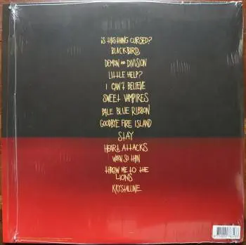 <u>PRESSING INFO</u><br><table class=inf_press><tbody><tr class=inf_info><td class=inf_title>Album:</td><td class=inf_info> Is This Thing Cursed? on 180g Half Black / Half Bone (UK Indie Exclusive)  </td></tr>
    <td class=inf_title>Pressing:</td><td> First Pressing /300-500  </td></tr>
    <td class=inf_title>Release Date:</td><td> Oct. 19th 2018  </td></tr>
    <td class=inf_title>Album Pressed:</td><td> 2018  </td></tr>
    <td class=inf_title>Label:</td><td> Heart&Skull Records/Epitaph 7631-1  </td></tr>
    <td class=inf_title>Insert:</td><td> none  </td></tr>
    <td class=inf_title>Barcode:</td><td> 8 714092-763119  </td></tr>
    <td class=inf_title>Side A Matrix:</td><td> [stamped] 179458E1/A PIRATES PRESS - EPIT 7631 A  </td></tr>
    <td class=inf_title>Side B Matrix:</td><td> [stamped] 179458E2/A PIRATES PRESS - EPIT 7631 B  </td></tr>
    <td class=inf_title>&nbsp;</td><td> <a href=https://www.discogs.com/release/12672841 target=_blank rel=noopener noreferrer>View This Release on Discogs</a>  </tr></tbody></table>
<br><u>PRICING</u><span class='less' style='padding-left: 8px; color: var(--font-colour_grey);'>(prices shown in USD)</span><br><table class='inf_press'><tbody><tr class='inf_info'>
            <td class='inf_title'>Last Sold:</td>
            <td><span title='Sold for £15.00'>$19.97</span> (May 9, 2026)</td>
            </tr><tr class='inf_info'>
            <td class='inf_title'>History:</td>
            <td>
                <span class='price-low' title='€16.10 · Sold on Jun 3, 2024'>Low: <span class='price-value'>$18.34</span></span>
                <span class='price-separator'>|</span>
                <span class='price-avg'>Avg: <span class='price-value'>$28.22</span></span>
                <span class='price-separator'>|</span>
                <span class='price-high' title='£30.00 · Sold on Apr 3, 2021'>High: <span class='price-value'>$39.95</span></span>
            </td>
            </tr></tbody></table><br>    <br><br><u>TRACKLIST</u><br><table class='inf_tracks'><tbody><tr>
            <td class='inf_num'>A1</td>
            <td class='inf_trk'>Is This Thing Cursed?</td>
            <td class='inf_len'>2:44</td>
            <td><a href='#' class='lyric-link' data-album-code='ittc' data-song-title='Is This Thing Cursed?'>Lyrics</a></td></tr><tr>
            <td class='inf_num'>A2</td>
            <td class='inf_trk'>Blackbird</td>
            <td class='inf_len'>3:20</td>
            <td><a href='#' class='lyric-link' data-album-code='ittc' data-song-title='Blackbird'>Lyrics</a></td></tr><tr>
            <td class='inf_num'>A3</td>
            <td class='inf_trk'>Demon And Division</td>
            <td class='inf_len'>3:16</td>
            <td><a href='#' class='lyric-link' data-album-code='ittc' data-song-title='Demon And Division'>Lyrics</a></td></tr><tr>
            <td class='inf_num'>A4</td>
            <td class='inf_trk'>Little Help?</td>
            <td class='inf_len'>2:23</td>
            <td><a href='#' class='lyric-link' data-album-code='ittc' data-song-title='Little Help?'>Lyrics</a></td></tr><tr>
            <td class='inf_num'>A5</td>
            <td class='inf_trk'>I Can’t Believe</td>
            <td class='inf_len'>4:01</td>
            <td><a href='#' class='lyric-link' data-album-code='ittc' data-song-title='I Can’t Believe'>Lyrics</a></td></tr><tr>
            <td class='inf_num'>A6</td>
            <td class='inf_trk'>Sweet Vampires</td>
            <td class='inf_len'>3:23</td>
            <td><a href='#' class='lyric-link' data-album-code='ittc' data-song-title='Sweet Vampires'>Lyrics</a></td></tr><tr>
            <td class='inf_num'>A7</td>
            <td class='inf_trk'>Pale Blue Ribbon</td>
            <td class='inf_len'>2:00</td>
            <td><a href='#' class='lyric-link' data-album-code='ittc' data-song-title='Pale Blue Ribbon'>Lyrics</a></td></tr><tr>
            <td class='inf_num'>B1</td>
            <td class='inf_trk'>Goodbye Fire Island</td>
            <td class='inf_len'>3:32</td>
            <td><a href='#' class='lyric-link' data-album-code='ittc' data-song-title='Goodbye Fire Island'>Lyrics</a></td></tr><tr>
            <td class='inf_num'>B2</td>
            <td class='inf_trk'>Stay</td>
            <td class='inf_len'>3:29</td>
            <td><a href='#' class='lyric-link' data-album-code='ittc' data-song-title='Stay'>Lyrics</a></td></tr><tr>
            <td class='inf_num'>B3</td>
            <td class='inf_trk'>Heart Attacks</td>
            <td class='inf_len'>2:20</td>
            <td><a href='#' class='lyric-link' data-album-code='ittc' data-song-title='Heart Attacks'>Lyrics</a></td></tr><tr>
            <td class='inf_num'>B4</td>
            <td class='inf_trk'>Worn So Thin</td>
            <td class='inf_len'>2:35</td>
            <td><a href='#' class='lyric-link' data-album-code='ittc' data-song-title='Worn So Thin'>Lyrics</a></td></tr><tr>
            <td class='inf_num'>B5</td>
            <td class='inf_trk'>Throw Me To The Lions</td>
            <td class='inf_len'>3:18</td>
            <td><a href='#' class='lyric-link' data-album-code='ittc' data-song-title='Throw Me To The Lions'>Lyrics</a></td></tr><tr>
            <td class='inf_num'>B6</td>
            <td class='inf_trk'>Krystalline</td>
            <td class='inf_len'>3:30</td>
            <td><a href='#' class='lyric-link' data-album-code='ittc' data-song-title='Krystalline'>Lyrics</a></td></tr></tbody></table><br><br>
    <u>NOTES</u><br> Gatefold sleeve. No insert. No Epitaph logo on sleeve. Epitaph Europe copyright info. When this launched, websites said it was out of /300. Later listings mentioned /500.
 - Back