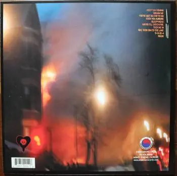<u>PRESSING INFO</u><br><table class=inf_press><tbody><tr class=inf_info><td class=inf_title>Album:</td><td class=inf_info> Maybe I'll Catch Fire on Random Colour 'Coral Pink Marble'  </td></tr>
    <td class=inf_title>Pressing:</td><td> Fifteenth Pressing /500  </td></tr>
    <td class=inf_title>Release Date:</td><td> Apr. 2022  </td></tr>
    <td class=inf_title>Album Pressed:</td><td> 2022  </td></tr>
    <td class=inf_title>Label:</td><td> Asianman Records AM 055  </td></tr>
    <td class=inf_title>Insert:</td><td> Double Sided Glossy  </td></tr>
    <td class=inf_title>Barcode:</td><td> 6 12851-0055-1 8  </td></tr>
    <td class=inf_title>Side A Matrix:</td><td> 1089-AM055- 1 A 5 S-65692  </td></tr>
    <td class=inf_title>Side B Matrix:</td><td> 7689-AM055-1(B) S-68693  </td></tr>
    <td class=inf_title>&nbsp;</td><td> <a href=https://www.discogs.com/release/22754468 target=_blank rel=noopener noreferrer>View This Release on Discogs</a>  </tr></tbody></table>
<br><u>PRICING</u><span class='less' style='padding-left: 8px; color: var(--font-colour_grey);'>(prices shown in USD)</span><br><table class='inf_press'><tbody><tr class='inf_info'>
            <td class='inf_title'>Last Sold:</td>
            <td><span title='Sold for £22.00'>$29.30</span> (Jan 28, 2024)</td>
            </tr><tr class='inf_info'>
            <td class='inf_title'>History:</td>
            <td>
                <span class='price-low' title='Sold on Jun 19, 2023'>Low: <span class='price-value'>$12.00</span></span>
                <span class='price-separator'>|</span>
                <span class='price-avg'>Avg: <span class='price-value'>$22.13</span></span>
                <span class='price-separator'>|</span>
                <span class='price-high' title='€33.00 · Sold on Apr 8, 2023'>High: <span class='price-value'>$37.58</span></span>
            </td>
            </tr></tbody></table><br>    <br><br><u>TRACKLIST</u><br><table class='inf_tracks'><tbody><tr>
            <td class='inf_num'>A1</td>
            <td class='inf_trk'>Keep ’Em Coming</td>
            <td class='inf_len'>4:10</td>
            <td><a href='#' class='lyric-link' data-album-code='micf' data-song-title='Keep ’Em Coming'>Lyrics</a></td></tr><tr>
            <td class='inf_num'>A2</td>
            <td class='inf_trk'>Madam Me</td>
            <td class='inf_len'>2:59</td>
            <td><a href='#' class='lyric-link' data-album-code='micf' data-song-title='Madam Me'>Lyrics</a></td></tr><tr>
            <td class='inf_num'>A3</td>
            <td class='inf_trk'>You’ve Got So Far To Go</td>
            <td class='inf_len'>3:14</td>
            <td><a href='#' class='lyric-link' data-album-code='micf' data-song-title='You’ve Got So Far To Go'>Lyrics</a></td></tr><tr>
            <td class='inf_num'>A4</td>
            <td class='inf_trk'>Fuck You Aurora</td>
            <td class='inf_len'>4:49</td>
            <td><a href='#' class='lyric-link' data-album-code='micf' data-song-title='Fuck You Aurora'>Lyrics</a></td></tr><tr>
            <td class='inf_num'>A5</td>
            <td class='inf_trk'>Sleepyhead</td>
            <td class='inf_len'>3:56</td>
            <td><a href='#' class='lyric-link' data-album-code='micf' data-song-title='Sleepyhead'>Lyrics</a></td></tr><tr>
            <td class='inf_num'>B1</td>
            <td class='inf_trk'>Maybe I’ll Catch Fire</td>
            <td class='inf_len'>3:07</td>
            <td><a href='#' class='lyric-link' data-album-code='micf' data-song-title='Maybe I’ll Catch Fire'>Lyrics</a></td></tr><tr>
            <td class='inf_num'>B2</td>
            <td class='inf_trk'>Tuck Me In</td>
            <td class='inf_len'>2:39</td>
            <td><a href='#' class='lyric-link' data-album-code='micf' data-song-title='Tuck Me In'>Lyrics</a></td></tr><tr>
            <td class='inf_num'>B3</td>
            <td class='inf_trk'>She Took Him To The Lake</td>
            <td class='inf_len'>2:40</td>
            <td><a href='#' class='lyric-link' data-album-code='micf' data-song-title='She Took Him To The Lake'>Lyrics</a></td></tr><tr>
            <td class='inf_num'>B4</td>
            <td class='inf_trk'>5-3-10-4</td>
            <td class='inf_len'>2:56</td>
            <td><a href='#' class='lyric-link' data-album-code='micf' data-song-title='5-3-10-4'>Lyrics</a></td></tr><tr>
            <td class='inf_num'>B5</td>
            <td class='inf_trk'>Radio</td>
            <td class='inf_len'>4:41</td>
            <td><a href='#' class='lyric-link' data-album-code='micf' data-song-title='Radio'>Lyrics</a></td></tr></tbody></table><br><br>
    <u>NOTES</u><br> This pressing was unannounced by Asian Man Records, but was distributed as Retail Only. The sleeve is identical to the previous pressing, however inserts are now Double Sided Glossy again. The vinyl center labels match heads are noticably lighter than any previous version.
 - Back