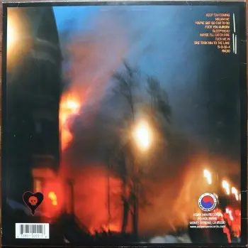 <u>PRESSING INFO</u><br><table class=inf_press><tbody><tr class=inf_info><td class=inf_title>Album:</td><td class=inf_info> Maybe I'll Catch Fire on Random Colour 'Dark Purple Marble'  </td></tr>
    <td class=inf_title>Pressing:</td><td> Ninth Pressing /500  </td></tr>
    <td class=inf_title>Release Date:</td><td> 2016  </td></tr>
    <td class=inf_title>Album Pressed:</td><td> 2016  </td></tr>
    <td class=inf_title>Label:</td><td> Asianman Records AM 055  </td></tr>
    <td class=inf_title>Insert:</td><td> Single Sided Glossy  </td></tr>
    <td class=inf_title>Barcode:</td><td> 6 12851-0055-1 8  </td></tr>
    <td class=inf_title>Side A Matrix:</td><td> 1089-AM055- 1 A 5 S-65692  </td></tr>
    <td class=inf_title>Side B Matrix:</td><td> 7689-AM055-1(B) S-68693  </td></tr>
    <td class=inf_title>&nbsp;</td><td> <a href=https://www.discogs.com/release/11487122 target=_blank rel=noopener noreferrer>View This Release on Discogs</a>  </tr></tbody></table>
<br><u>PRICING</u><span class='less' style='padding-left: 8px; color: var(--font-colour_grey);'>(prices shown in USD)</span><br><table class='inf_press'><tbody><tr class='inf_info'>
            <td class='inf_title'>Last Sold:</td>
            <td><span title='Sold for €28.59'>$32.56</span> (Dec 26, 2024)</td>
            </tr><tr class='inf_info'>
            <td class='inf_title'>History:</td>
            <td>
                <span class='price-low' title='€28.19 · Sold on Dec 6, 2023'>Low: <span class='price-value'>$32.11</span></span>
                <span class='price-separator'>|</span>
                <span class='price-avg'>Avg: <span class='price-value'>$32.37</span></span>
                <span class='price-separator'>|</span>
                <span class='price-high' title='€28.59 · Sold on Dec 26, 2024'>High: <span class='price-value'>$32.56</span></span>
            </td>
            </tr></tbody></table><br>    <br><br><u>TRACKLIST</u><br><table class='inf_tracks'><tbody><tr>
            <td class='inf_num'>A1</td>
            <td class='inf_trk'>Keep ’Em Coming</td>
            <td class='inf_len'>4:10</td>
            <td><a href='#' class='lyric-link' data-album-code='micf' data-song-title='Keep ’Em Coming'>Lyrics</a></td></tr><tr>
            <td class='inf_num'>A2</td>
            <td class='inf_trk'>Madam Me</td>
            <td class='inf_len'>2:59</td>
            <td><a href='#' class='lyric-link' data-album-code='micf' data-song-title='Madam Me'>Lyrics</a></td></tr><tr>
            <td class='inf_num'>A3</td>
            <td class='inf_trk'>You’ve Got So Far To Go</td>
            <td class='inf_len'>3:14</td>
            <td><a href='#' class='lyric-link' data-album-code='micf' data-song-title='You’ve Got So Far To Go'>Lyrics</a></td></tr><tr>
            <td class='inf_num'>A4</td>
            <td class='inf_trk'>Fuck You Aurora</td>
            <td class='inf_len'>4:49</td>
            <td><a href='#' class='lyric-link' data-album-code='micf' data-song-title='Fuck You Aurora'>Lyrics</a></td></tr><tr>
            <td class='inf_num'>A5</td>
            <td class='inf_trk'>Sleepyhead</td>
            <td class='inf_len'>3:56</td>
            <td><a href='#' class='lyric-link' data-album-code='micf' data-song-title='Sleepyhead'>Lyrics</a></td></tr><tr>
            <td class='inf_num'>B1</td>
            <td class='inf_trk'>Maybe I’ll Catch Fire</td>
            <td class='inf_len'>3:07</td>
            <td><a href='#' class='lyric-link' data-album-code='micf' data-song-title='Maybe I’ll Catch Fire'>Lyrics</a></td></tr><tr>
            <td class='inf_num'>B2</td>
            <td class='inf_trk'>Tuck Me In</td>
            <td class='inf_len'>2:39</td>
            <td><a href='#' class='lyric-link' data-album-code='micf' data-song-title='Tuck Me In'>Lyrics</a></td></tr><tr>
            <td class='inf_num'>B3</td>
            <td class='inf_trk'>She Took Him To The Lake</td>
            <td class='inf_len'>2:40</td>
            <td><a href='#' class='lyric-link' data-album-code='micf' data-song-title='She Took Him To The Lake'>Lyrics</a></td></tr><tr>
            <td class='inf_num'>B4</td>
            <td class='inf_trk'>5-3-10-4</td>
            <td class='inf_len'>2:56</td>
            <td><a href='#' class='lyric-link' data-album-code='micf' data-song-title='5-3-10-4'>Lyrics</a></td></tr><tr>
            <td class='inf_num'>B5</td>
            <td class='inf_trk'>Radio</td>
            <td class='inf_len'>4:41</td>
            <td><a href='#' class='lyric-link' data-album-code='micf' data-song-title='Radio'>Lyrics</a></td></tr></tbody></table><br><br>
    <u>NOTES</u><br> The colours present in this pressing are all on various shades of pink to purple marble.
 - Back