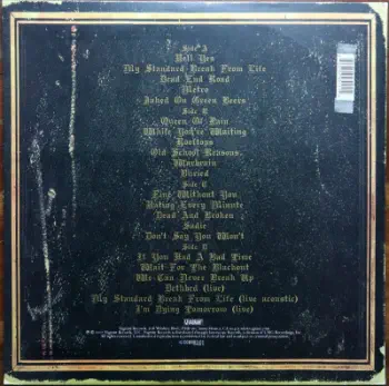 <u>PRESSING INFO</u><br><table class=inf_press><tbody><tr class=inf_info><td class=inf_title>Album:</td><td class=inf_info> Remains on Turquoise Marble | Grey Marble  </td></tr>
    <td class=inf_title>Pressing:</td><td> Second Pressing /??  </td></tr>
    <td class=inf_title>Release Date:</td><td> Aug. - Sept. 2008  </td></tr>
    <td class=inf_title>Album Pressed:</td><td> 2008  </td></tr>
    <td class=inf_title>Label:</td><td> Vagrant Records/Cobraside CSDLP1111  </td></tr>
    <td class=inf_title>Insert:</td><td> Double Sided Matte  </td></tr>
    <td class=inf_title>Barcode:</td><td> 8 29707-95111 4  </td></tr>
    <td class=inf_title>Side A Matrix:</td><td> CSDLP-1111-A  </td></tr>
    <td class=inf_title>Side B Matrix:</td><td> CSDLP-1111-B  </td></tr>
    <td class=inf_title>Side C Matrix:</td><td> CSDLP-1111-C  </td></tr>
    <td class=inf_title>Side D Matrix:</td><td> CSDLP-1111-D  </td></tr>
    <td class=inf_title>&nbsp;</td><td> <a href= target=_blank rel=noopener noreferrer>View This Release on Discogs</a>  </tr></tbody></table>
    <br><br><u>TRACKLIST</u><br><table class='inf_tracks'><tbody><tr>
            <td class='inf_num'>A1</td>
            <td class='inf_trk'>Hell Yes</td>
            <td class='inf_len'>3:49</td>
            <td><a href='#' class='lyric-link' data-album-code='remains' data-song-title='Hell Yes'>Lyrics</a></td></tr><tr>
            <td class='inf_num'>A2</td>
            <td class='inf_trk'>My Standard Break From Life</td>
            <td class='inf_len'>2:34</td>
            <td><a href='#' class='lyric-link' data-album-code='remains' data-song-title='My Standard Break From Life'>Lyrics</a></td></tr><tr>
            <td class='inf_num'>A3</td>
            <td class='inf_trk'>Dead End Road</td>
            <td class='inf_len'>3:08</td>
            <td><a href='#' class='lyric-link' data-album-code='remains' data-song-title='Dead End Road'>Lyrics</a></td></tr><tr>
            <td class='inf_num'>A4</td>
            <td class='inf_trk'>Metro</td>
            <td class='inf_len'>3:41</td>
            <td><a href='#' class='lyric-link' data-album-code='remains' data-song-title='Metro'>Lyrics</a></td></tr><tr>
            <td class='inf_num'>A5</td>
            <td class='inf_trk'>Jaked On Green Beers</td>
            <td class='inf_len'>3:27</td>
            <td><a href='#' class='lyric-link' data-album-code='remains' data-song-title='Jaked On Green Beers'>Lyrics</a></td></tr><tr>
            <td class='inf_num'>B1</td>
            <td class='inf_trk'>Queen Of Pain</td>
            <td class='inf_len'>3:56</td>
            <td><a href='#' class='lyric-link' data-album-code='remains' data-song-title='Queen Of Pain'>Lyrics</a></td></tr><tr>
            <td class='inf_num'>B2</td>
            <td class='inf_trk'>While You’re Waiting</td>
            <td class='inf_len'>4:06</td>
            <td><a href='#' class='lyric-link' data-album-code='remains' data-song-title='While You’re Waiting'>Lyrics</a></td></tr><tr>
            <td class='inf_num'>B3</td>
            <td class='inf_trk'>Rooftops</td>
            <td class='inf_len'>2:15</td>
            <td><a href='#' class='lyric-link' data-album-code='remains' data-song-title='Rooftops'>Lyrics</a></td></tr><tr>
            <td class='inf_num'>B4</td>
            <td class='inf_trk'>Old School Reasons</td>
            <td class='inf_len'>2:51</td>
            <td><a href='#' class='lyric-link' data-album-code='remains' data-song-title='Old School Reasons'>Lyrics</a></td></tr><tr>
            <td class='inf_num'>B5</td>
            <td class='inf_trk'>Warbrain</td>
            <td class='inf_len'>2:28</td>
            <td><a href='#' class='lyric-link' data-album-code='remains' data-song-title='Warbrain'>Lyrics</a></td></tr><tr>
            <td class='inf_num'>B6</td>
            <td class='inf_trk'>Buried</td>
            <td class='inf_len'>3:16</td>
            <td><a href='#' class='lyric-link' data-album-code='remains' data-song-title='Buried'>Lyrics</a></td></tr><tr>
            <td class='inf_num'>C1</td>
            <td class='inf_trk'>Fine Without You</td>
            <td class='inf_len'>3:15</td>
            <td><a href='#' class='lyric-link' data-album-code='remains' data-song-title='Fine Without You'>Lyrics</a></td></tr><tr>
            <td class='inf_num'>C2</td>
            <td class='inf_trk'>Hating Every Minute</td>
            <td class='inf_len'>3:03</td>
            <td><a href='#' class='lyric-link' data-album-code='remains' data-song-title='Hating Every Minute'>Lyrics</a></td></tr><tr>
            <td class='inf_num'>C3</td>
            <td class='inf_trk'>Dead And Broken</td>
            <td class='inf_len'>2:09</td>
            <td><a href='#' class='lyric-link' data-album-code='remains' data-song-title='Dead And Broken'>Lyrics</a></td></tr><tr>
            <td class='inf_num'>C4</td>
            <td class='inf_trk'>Sadie</td>
            <td class='inf_len'>4:38</td>
            <td><a href='#' class='lyric-link' data-album-code='remains' data-song-title='Sadie'>Lyrics</a></td></tr><tr>
            <td class='inf_num'>C5</td>
            <td class='inf_trk'>Don’t Say You Won’t</td>
            <td class='inf_len'>2:20</td>
            <td><a href='#' class='lyric-link' data-album-code='remains' data-song-title='Don’t Say You Won’t'>Lyrics</a></td></tr><tr>
            <td class='inf_num'>D1</td>
            <td class='inf_trk'>If You Had A Bad Time</td>
            <td class='inf_len'>3:38</td>
            <td><a href='#' class='lyric-link' data-album-code='remains' data-song-title='If You Had A Bad Time'>Lyrics</a></td></tr><tr>
            <td class='inf_num'>D2</td>
            <td class='inf_trk'>Wait For The Blackout</td>
            <td class='inf_len'>3:28</td>
            <td><a href='#' class='lyric-link' data-album-code='remains' data-song-title='Wait For The Blackout'>Lyrics</a></td></tr><tr>
            <td class='inf_num'>D3</td>
            <td class='inf_trk'>We Can Never Break Up</td>
            <td class='inf_len'>3:10</td>
            <td><a href='#' class='lyric-link' data-album-code='remains' data-song-title='We Can Never Break Up'>Lyrics</a></td></tr><tr>
            <td class='inf_num'>D4</td>
            <td class='inf_trk'>Dethbed (Live)</td>
            <td class='inf_len'>3:12</td>
            <td><a href='#' class='lyric-link' data-album-code='remains' data-song-title='Dethbed (Live)'>Lyrics</a></td></tr><tr>
            <td class='inf_num'>D5</td>
            <td class='inf_trk'>My Standard Break From Life (Live Acoustic)</td>
            <td class='inf_len'>3:42</td>
            <td><a href='#' class='lyric-link' data-album-code='remains' data-song-title='My Standard Break From Life (Live Acoustic)'>Lyrics</a></td></tr><tr>
            <td class='inf_num'>D6</td>
            <td class='inf_trk'>I’m Dying Tomorrow (Live)</td>
            <td class='inf_len'>2:31</td>
            <td><a href='#' class='lyric-link' data-album-code='remains' data-song-title='I’m Dying Tomorrow (Live)'>Lyrics</a></td></tr></tbody></table><br><br>
    <u>NOTES</u><br> Gatefold sleeve
 - Back