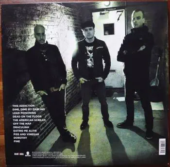 <u>PRESSING INFO</u><br><table class=inf_press><tbody><tr class=inf_info><td class=inf_title>Album:</td><td class=inf_info> This Addiction on US Black  </td></tr>
    <td class=inf_title>Pressing:</td><td> First Pressing /??  </td></tr>
    <td class=inf_title>Release Date:</td><td> Feb. 23rd 2010  </td></tr>
    <td class=inf_title>Album Pressed:</td><td> 2010  </td></tr>
    <td class=inf_title>Label:</td><td> Heart&Skull Records/Epitaph 87075-1  </td></tr>
    <td class=inf_title>Insert:</td><td> Printed Satin Inner Sleeve  </td></tr>
    <td class=inf_title>Barcode:</td><td> 0 45778-70751 5  </td></tr>
    <td class=inf_title>Side A Matrix:</td><td> 87075-A RJ STERLING  </td></tr>
    <td class=inf_title>Side B Matrix:</td><td> 87075-B RJ STERLING  </td></tr>
    <td class=inf_title>&nbsp;</td><td> <a href=https://www.discogs.com/release/2153057 target=_blank rel=noopener noreferrer>View This Release on Discogs</a>  </tr></tbody></table>
<br><u>PRICING</u><span class='less' style='padding-left: 8px; color: var(--font-colour_grey);'>(prices shown in USD)</span><br><table class='inf_press'><tbody><tr class='inf_info'>
            <td class='inf_title'>Last Sold:</td>
            <td><span title='Sold for €12.00'>$13.67</span> (Jun 16, 2026)</td>
            </tr><tr class='inf_info'>
            <td class='inf_title'>History:</td>
            <td>
                <span class='price-low' title='€12.00 · Sold on Jun 16, 2026'>Low: <span class='price-value'>$13.67</span></span>
                <span class='price-separator'>|</span>
                <span class='price-avg'>Avg: <span class='price-value'>$19.93</span></span>
                <span class='price-separator'>|</span>
                <span class='price-high' title='A$62.00 · Sold on Feb 28, 2024'>High: <span class='price-value'>$43.40</span></span>
            </td>
            </tr></tbody></table><br>    <br><br><u>TRACKLIST</u><br><table class='inf_tracks'><tbody><tr>
            <td class='inf_num'>A1</td>
            <td class='inf_trk'>This Addiction</td>
            <td class='inf_len'>2:35</td>
            <td><a href='#' class='lyric-link' data-album-code='ta' data-song-title='This Addiction'>Lyrics</a></td></tr><tr>
            <td class='inf_num'>A2</td>
            <td class='inf_trk'>Dine, Dine My Darling</td>
            <td class='inf_len'>2:58</td>
            <td><a href='#' class='lyric-link' data-album-code='ta' data-song-title='Dine, Dine My Darling'>Lyrics</a></td></tr><tr>
            <td class='inf_num'>A3</td>
            <td class='inf_trk'>Lead Poisoning</td>
            <td class='inf_len'>2:37</td>
            <td><a href='#' class='lyric-link' data-album-code='ta' data-song-title='Lead Poisoning'>Lyrics</a></td></tr><tr>
            <td class='inf_num'>A4</td>
            <td class='inf_trk'>Dead On The Floor</td>
            <td class='inf_len'>4:20</td>
            <td><a href='#' class='lyric-link' data-album-code='ta' data-song-title='Dead On The Floor'>Lyrics</a></td></tr><tr>
            <td class='inf_num'>A5</td>
            <td class='inf_trk'>The American Scream</td>
            <td class='inf_len'>3:00</td>
            <td><a href='#' class='lyric-link' data-album-code='ta' data-song-title='The American Scream'>Lyrics</a></td></tr><tr>
            <td class='inf_num'>A6</td>
            <td class='inf_trk'>Off The Map</td>
            <td class='inf_len'>3:16</td>
            <td><a href='#' class='lyric-link' data-album-code='ta' data-song-title='Off The Map'>Lyrics</a></td></tr><tr>
            <td class='inf_num'>B1</td>
            <td class='inf_trk'>Draculina</td>
            <td class='inf_len'>3:34</td>
            <td><a href='#' class='lyric-link' data-album-code='ta' data-song-title='Draculina'>Lyrics</a></td></tr><tr>
            <td class='inf_num'>B2</td>
            <td class='inf_trk'>Eating Me Alive</td>
            <td class='inf_len'>2:53</td>
            <td><a href='#' class='lyric-link' data-album-code='ta' data-song-title='Eating Me Alive'>Lyrics</a></td></tr><tr>
            <td class='inf_num'>B3</td>
            <td class='inf_trk'>Piss And Vinegar</td>
            <td class='inf_len'>2:28</td>
            <td><a href='#' class='lyric-link' data-album-code='ta' data-song-title='Piss And Vinegar'>Lyrics</a></td></tr><tr>
            <td class='inf_num'>B4</td>
            <td class='inf_trk'>Dorothy</td>
            <td class='inf_len'>3:32</td>
            <td><a href='#' class='lyric-link' data-album-code='ta' data-song-title='Dorothy'>Lyrics</a></td></tr><tr>
            <td class='inf_num'>B5</td>
            <td class='inf_trk'>Fine</td>
            <td class='inf_len'>3:17</td>
            <td><a href='#' class='lyric-link' data-album-code='ta' data-song-title='Fine'>Lyrics</a></td></tr></tbody></table><br><br>
    <u>NOTES</u><br> Gatefold sleeve. Printed inner sleeve. Clear w white text hype sticker on lower right corner of shrink.
 - Back