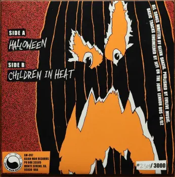 <u>PRESSING INFO</u><br><table class=inf_press><tbody><tr class=inf_info><td class=inf_title>Album:</td><td class=inf_info> Halloween on Orange Marble  </td></tr>
    <td class=inf_title>Pressing:</td><td> First Pressing /3000  </td></tr>
    <td class=inf_title>Release Date:</td><td> Oct. 31st 2002  </td></tr>
    <td class=inf_title>Album Pressed:</td><td> 2002  </td></tr>
    <td class=inf_title>Label:</td><td> Asianman Records AM-097  </td></tr>
    <td class=inf_title>Insert:</td><td> none  </td></tr>
    <td class=inf_title>Barcode:</td><td> none  </td></tr>
    <td class=inf_title>Side A Matrix:</td><td> AM 097-A  </td></tr>
    <td class=inf_title>Side B Matrix:</td><td> AM 097-B  </td></tr>
    <td class=inf_title>&nbsp;</td><td> <a href=https://www.discogs.com/release/1279735 target=_blank rel=noopener noreferrer>View This Release on Discogs</a>  </tr></tbody></table>
<br><u>PRICING</u><span class='less' style='padding-left: 8px; color: var(--font-colour_grey);'>(prices shown in USD)</span><br><table class='inf_press'><tbody><tr class='inf_info'>
            <td class='inf_title'>Last Sold:</td>
            <td>$225.00 (Feb 20, 2026)</td>
            </tr><tr class='inf_info'>
            <td class='inf_title'>History:</td>
            <td>
                <span class='price-low' title='Sold on Apr 12, 2020'>Low: <span class='price-value'>$30.00</span></span>
                <span class='price-separator'>|</span>
                <span class='price-avg'>Avg: <span class='price-value'>$201.12</span></span>
                <span class='price-separator'>|</span>
                <span class='price-high' title='Sold on Aug 14, 2024'>High: <span class='price-value'>$493.00</span></span>
            </td>
            </tr></tbody></table><br>    <br><br><u>TRACKLIST</u><br><table class='inf_tracks'><tbody><tr>
            <td class='inf_num'>A1</td>
            <td class='inf_trk'>Halloween</td>
            <td class='inf_len'>?:??</td>
            <td><a href='#' class='lyric-link' data-album-code='eps' data-song-title='Halloween'>Lyrics</a></td></tr><tr>
            <td class='inf_num'>B1</td>
            <td class='inf_trk'>Children In Heat</td>
            <td class='inf_len'>?:??</td>
            <td><a href='#' class='lyric-link' data-album-code='eps' data-song-title='Children In Heat'>Lyrics</a></td></tr></tbody></table><br><br>
    <u>NOTES</u><br> Hand numbered /3000 for attendees of the 2002 Halloween at The Metro Chicago show. Some extra copies were sold unnumbered to Bloodpact members
 - Back