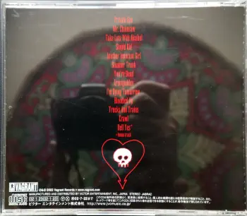 <u>PRESSING INFO</u><br><table class=inf_press><tbody><tr class=inf_info><td class=inf_title>Album:</td><td class=inf_info> From Here To Infirmary (Japanese Edition) </td></tr>
    <td class=inf_title>Pressing:</td><td> CD </td></tr>
    <td class=inf_title>Release Date:</td><td> Jan. 23rd 2002  </td></tr>
    <td class=inf_title>Label:</td><td> Vagrant Records  </td></tr>
    <td class=inf_title>Catalog Number:</td><td> VICP-61718 </td></tr>
    <td class=inf_title>Barcode:</td><td> 4 988002 425549  </td></tr>
    <td class=inf_title>&nbsp;</td><td> <a href=https://www.discogs.com/release/12727295 target=_blank rel=noopener noreferrer>View This Release on Discogs</a> </tr></tbody></table>
    <br><br><u>TRACKLIST</u><br><table class='inf_tracks'><tbody><tr>
            <td class='inf_num'>1</td>
            <td class='inf_trk'>Private Eye</td>
            <td class='inf_len'>3:30</td>
            <td><a href='#' class='lyric-link' data-album-code='fhti' data-song-title='Private Eye'>Lyrics</a></td></tr><tr>
            <td class='inf_num'>2</td>
            <td class='inf_trk'>Mr. Chainsaw</td>
            <td class='inf_len'>3:05</td>
            <td><a href='#' class='lyric-link' data-album-code='fhti' data-song-title='Mr. Chainsaw'>Lyrics</a></td></tr><tr>
            <td class='inf_num'>3</td>
            <td class='inf_trk'>Take Lots With Alcohol</td>
            <td class='inf_len'>3:13</td>
            <td><a href='#' class='lyric-link' data-album-code='fhti' data-song-title='Take Lots With Alcohol'>Lyrics</a></td></tr><tr>
            <td class='inf_num'>4</td>
            <td class='inf_trk'>Stupid Kid</td>
            <td class='inf_len'>2:23</td>
            <td><a href='#' class='lyric-link' data-album-code='fhti' data-song-title='Stupid Kid'>Lyrics</a></td></tr><tr>
            <td class='inf_num'>5</td>
            <td class='inf_trk'>Another Innocent Girl</td>
            <td class='inf_len'>3:37</td>
            <td><a href='#' class='lyric-link' data-album-code='fhti' data-song-title='Another Innocent Girl'>Lyrics</a></td></tr><tr>
            <td class='inf_num'>6</td>
            <td class='inf_trk'>Steamer Trunk</td>
            <td class='inf_len'>2:50</td>
            <td><a href='#' class='lyric-link' data-album-code='fhti' data-song-title='Steamer Trunk'>Lyrics</a></td></tr><tr>
            <td class='inf_num'>7</td>
            <td class='inf_trk'>You’re Dead</td>
            <td class='inf_len'>3:50</td>
            <td><a href='#' class='lyric-link' data-album-code='fhti' data-song-title='You’re Dead'>Lyrics</a></td></tr><tr>
            <td class='inf_num'>8</td>
            <td class='inf_trk'>Armageddon</td>
            <td class='inf_len'>2:49</td>
            <td><a href='#' class='lyric-link' data-album-code='fhti' data-song-title='Armageddon'>Lyrics</a></td></tr><tr>
            <td class='inf_num'>9</td>
            <td class='inf_trk'>I’m Dying Tomorrow</td>
            <td class='inf_len'>2:18</td>
            <td><a href='#' class='lyric-link' data-album-code='fhti' data-song-title='I’m Dying Tomorrow'>Lyrics</a></td></tr><tr>
            <td class='inf_num'>10</td>
            <td class='inf_trk'>Bloodied Up</td>
            <td class='inf_len'>2:51</td>
            <td><a href='#' class='lyric-link' data-album-code='fhti' data-song-title='Bloodied Up'>Lyrics</a></td></tr><tr>
            <td class='inf_num'>11</td>
            <td class='inf_trk'>Trucks And Trains</td>
            <td class='inf_len'>3:16</td>
            <td><a href='#' class='lyric-link' data-album-code='fhti' data-song-title='Trucks And Trains'>Lyrics</a></td></tr><tr>
            <td class='inf_num'>12</td>
            <td class='inf_trk'>Crawl</td>
            <td class='inf_len'>4:25</td>
            <td><a href='#' class='lyric-link' data-album-code='fhti' data-song-title='Crawl'>Lyrics</a></td></tr><tr>
            <td class='inf_num'>13</td>
            <td class='inf_trk'>Hell Yes</td>
            <td class='inf_len'>3:49</td>
            <td><a href='#' class='lyric-link' data-album-code='fhti' data-song-title='Hell Yes'>Lyrics</a></td></tr></tbody></table><br><br>
    <u>NOTES</u><br> 
 - Back