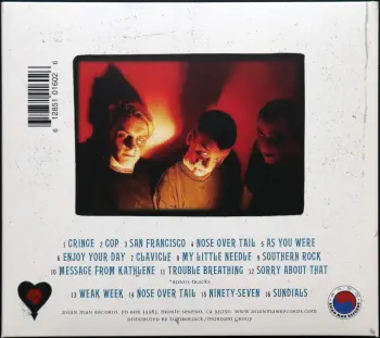 <u>PRESSING INFO</u><br><table class=inf_press><tbody><tr class=inf_info><td class=inf_title>Album:</td><td class=inf_info> Goddamnit Redux (Deluxe) (USA Edition) </td></tr>
    <td class=inf_title>Pressing:</td><td> CD/DVD </td></tr>
    <td class=inf_title>Release Date:</td><td> Mar. 11th 2008  </td></tr>
    <td class=inf_title>Label:</td><td> Asian Man Records  </td></tr>
    <td class=inf_title>Catalog Number:</td><td> AM-160 </td></tr>
    <td class=inf_title>Barcode:</td><td> 6 12851-01602 6  </td></tr>
    <td class=inf_title>&nbsp;</td><td> <a href=https://www.discogs.com/release/1279879 target=_blank rel=noopener noreferrer>View This Release on Discogs</a> </tr></tbody></table>
    <br><br><u>TRACKLIST</u><br><table class='inf_tracks'><tbody><tr>
            <td class='inf_num'>1</td>
            <td class='inf_trk'>Cringe</td>
            <td class='inf_len'>2:24</td>
            <td><a href='#' class='lyric-link' data-album-code='gd' data-song-title='Cringe'>Lyrics</a></td></tr><tr>
            <td class='inf_num'>2</td>
            <td class='inf_trk'>Cop</td>
            <td class='inf_len'>2:19</td>
            <td><a href='#' class='lyric-link' data-album-code='gd' data-song-title='Cop'>Lyrics</a></td></tr><tr>
            <td class='inf_num'>3</td>
            <td class='inf_trk'>San Francisco</td>
            <td class='inf_len'>3:53</td>
            <td><a href='#' class='lyric-link' data-album-code='gd' data-song-title='San Francisco'>Lyrics</a></td></tr><tr>
            <td class='inf_num'>4</td>
            <td class='inf_trk'>Nose Over Tail</td>
            <td class='inf_len'>2:38</td>
            <td><a href='#' class='lyric-link' data-album-code='gd' data-song-title='Nose Over Tail'>Lyrics</a></td></tr><tr>
            <td class='inf_num'>5</td>
            <td class='inf_trk'>As You Were</td>
            <td class='inf_len'>2:11</td>
            <td><a href='#' class='lyric-link' data-album-code='gd' data-song-title='As You Were'>Lyrics</a></td></tr><tr>
            <td class='inf_num'>6</td>
            <td class='inf_trk'>Enjoy Your Day</td>
            <td class='inf_len'>2:18</td>
            <td><a href='#' class='lyric-link' data-album-code='gd' data-song-title='Enjoy Your Day'>Lyrics</a></td></tr><tr>
            <td class='inf_num'>7</td>
            <td class='inf_trk'>Clavicle</td>
            <td class='inf_len'>2:29</td>
            <td><a href='#' class='lyric-link' data-album-code='gd' data-song-title='Clavicle'>Lyrics</a></td></tr><tr>
            <td class='inf_num'>8</td>
            <td class='inf_trk'>My Little Needle</td>
            <td class='inf_len'>3:01</td>
            <td><a href='#' class='lyric-link' data-album-code='gd' data-song-title='My Little Needle'>Lyrics</a></td></tr><tr>
            <td class='inf_num'>9</td>
            <td class='inf_trk'>Southern Rock</td>
            <td class='inf_len'>3:05</td>
            <td><a href='#' class='lyric-link' data-album-code='gd' data-song-title='Southern Rock'>Lyrics</a></td></tr><tr>
            <td class='inf_num'>10</td>
            <td class='inf_trk'>Message From Kathlene</td>
            <td class='inf_len'>3:22</td>
            <td><a href='#' class='lyric-link' data-album-code='gd' data-song-title='Message From Kathlene'>Lyrics</a></td></tr><tr>
            <td class='inf_num'>11</td>
            <td class='inf_trk'>Trouble Breathing</td>
            <td class='inf_len'>3:55</td>
            <td><a href='#' class='lyric-link' data-album-code='gd' data-song-title='Trouble Breathing'>Lyrics</a></td></tr><tr>
            <td class='inf_num'>12</td>
            <td class='inf_trk'>Sorry About That</td>
            <td class='inf_len'>3:24</td>
            <td><a href='#' class='lyric-link' data-album-code='gd' data-song-title='Sorry About That'>Lyrics</a></td></tr><tr>
            <td class='inf_num'>13</td>
            <td class='inf_trk'>Weak Week</td>
            <td class='inf_len'>2:42</td>
            <td><a href='#' class='lyric-link' data-album-code='gd' data-song-title='Weak Week'>Lyrics</a></td></tr><tr>
            <td class='inf_num'>14</td>
            <td class='inf_trk'>Nose Over Tail</td>
            <td class='inf_len'>2:43</td>
            <td><a href='#' class='lyric-link' data-album-code='gd' data-song-title='Nose Over Tail'>Lyrics</a></td></tr><tr>
            <td class='inf_num'>15</td>
            <td class='inf_trk'>’97</td>
            <td class='inf_len'>4:49</td>
            <td><a href='#' class='lyric-link' data-album-code='gd' data-song-title='’97'>Lyrics</a></td></tr><tr>
            <td class='inf_num'>16</td>
            <td class='inf_trk'>Sundials</td>
            <td class='inf_len'>4:24</td>
            <td><a href='#' class='lyric-link' data-album-code='gd' data-song-title='Sundials'>Lyrics</a></td></tr></tbody></table><br><br>
    <u>NOTES</u><br> *done
 - Back