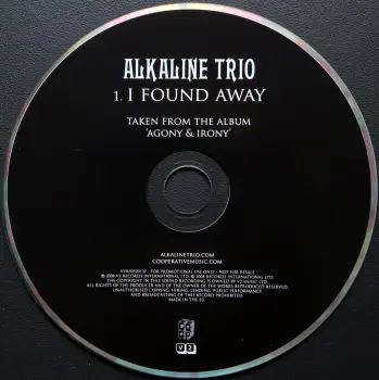 <u>PRESSING INFO</u><br><table class=inf_press><tbody><tr class=inf_info><td class=inf_title>Album:</td><td class=inf_info> I Found Away (European Promo Edition) </td></tr>
    <td class=inf_title>Pressing:</td><td> CD </td></tr>
    <td class=inf_title>Release Date:</td><td> 2008  </td></tr>
    <td class=inf_title>Label:</td><td> V2 Records  </td></tr>
    <td class=inf_title>Catalog Number:</td><td> VVR5052013P </td></tr>
    <td class=inf_title>Barcode:</td><td> none  </td></tr>
    <td class=inf_title>&nbsp;</td><td> <a href=https://www.discogs.com/release/14220449 target=_blank rel=noopener noreferrer>View This Release on Discogs</a> </tr></tbody></table>
    <br><br><u>TRACKLIST</u><br><table class='inf_tracks'><tbody><tr>
            <td class='inf_num'>1</td>
            <td class='inf_trk'>I Found Away</td>
            <td class='inf_len'>?:??</td>
            <td><a href='#' class='lyric-link' data-album-code='eps' data-song-title='I Found Away'>Lyrics</a></td></tr></tbody></table><br><br>
    <u>NOTES</u><br> 
 - Cd