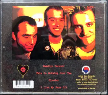 <u>PRESSING INFO</u><br><table class=inf_press><tbody><tr class=inf_info><td class=inf_title>Album:</td><td class=inf_info> I Lied My Face Off (USA Edition) </td></tr>
    <td class=inf_title>Pressing:</td><td> CD </td></tr>
    <td class=inf_title>Release Date:</td><td> 1999  </td></tr>
    <td class=inf_title>Label:</td><td> Asian Man Records  </td></tr>
    <td class=inf_title>Catalog Number:</td><td> AMR-044 </td></tr>
    <td class=inf_title>Barcode:</td><td> 6 12851-0044-2 9  </td></tr>
    <td class=inf_title>&nbsp;</td><td> <a href=https://www.discogs.com/release/1279784 target=_blank rel=noopener noreferrer>View This Release on Discogs</a> </tr></tbody></table>
    <br><br><u>TRACKLIST</u><br><table class='inf_tracks'><tbody><tr>
            <td class='inf_num'>1</td>
            <td class='inf_trk'>Goodbye Forever</td>
            <td class='inf_len'>?:??</td>
            <td><a href='#' class='lyric-link' data-album-code='eps' data-song-title='Goodbye Forever'>Lyrics</a></td></tr><tr>
            <td class='inf_num'>2</td>
            <td class='inf_trk'>This Is Getting Over You</td>
            <td class='inf_len'>?:??</td>
            <td><a href='#' class='lyric-link' data-album-code='eps' data-song-title='This Is Getting Over You'>Lyrics</a></td></tr><tr>
            <td class='inf_num'>3</td>
            <td class='inf_trk'>Bleeder</td>
            <td class='inf_len'>?:??</td>
            <td><a href='#' class='lyric-link' data-album-code='eps' data-song-title='Bleeder'>Lyrics</a></td></tr><tr>
            <td class='inf_num'>4</td>
            <td class='inf_trk'>I Lied My Face Off</td>
            <td class='inf_len'>?:??</td>
            <td><a href='#' class='lyric-link' data-album-code='eps' data-song-title='I Lied My Face Off'>Lyrics</a></td></tr></tbody></table><br><br>
    <u>NOTES</u><br> 
 - Back
