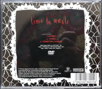 <u>PRESSING INFO</u><br><table class=inf_press><tbody><tr class=inf_info><td class=inf_title>Album:</td><td class=inf_info> Time To Waste (UK DVD Edition) </td></tr>
    <td class=inf_title>Pressing:</td><td> DVD </td></tr>
    <td class=inf_title>Release Date:</td><td> Jun. 27th 2005  </td></tr>
    <td class=inf_title>Label:</td><td> Hassle Records  </td></tr>
    <td class=inf_title>Catalog Number:</td><td> VRUK013CDS </td></tr>
    <td class=inf_title>Barcode:</td><td> 5 060100 660158  </td></tr>
    <td class=inf_title>&nbsp;</td><td> <a href=https://www.discogs.com/release/3985043 target=_blank rel=noopener noreferrer>View This Release on Discogs</a> </tr></tbody></table>
    <br><br><u>TRACKLIST</u><br><table class='inf_tracks'><tbody><tr>
            <td class='inf_num'>1</td>
            <td class='inf_trk'>Time To Waste (Audio)</td>
            <td class='inf_len'>?:??</td>
            <td><a href='#' class='lyric-link' data-album-code='eps' data-song-title='Time To Waste (Audio)'>Lyrics</a></td></tr><tr>
            <td class='inf_num'>2V</td>
            <td class='inf_trk'>Time To Waste (Video)</td>
            <td class='inf_len'>?:??</td>
            <td><a href='/?page=r/digi/videos.php' class='video-link'>Video</a></td></tr><tr>
            <td class='inf_num'>3V</td>
            <td class='inf_trk'>Video Outtakes</td>
            <td class='inf_len'>?:??</td>
            <td><a href='#' class='lyric-link' data-album-code='eps' data-song-title='Video Outtakes'>Lyrics</a></td></tr></tbody></table><br><br>
    <u>NOTES</u><br> 
 - Back