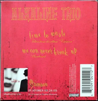 <u>PRESSING INFO</u><br><table class=inf_press><tbody><tr class=inf_info><td class=inf_title>Album:</td><td class=inf_info> Time To Waste (USA Promo Edition) </td></tr>
    <td class=inf_title>Pressing:</td><td> CD </td></tr>
    <td class=inf_title>Release Date:</td><td> 2005  </td></tr>
    <td class=inf_title>Label:</td><td> Vagrant Records  </td></tr>
    <td class=inf_title>Catalog Number:</td><td> VR411 </td></tr>
    <td class=inf_title>Barcode:</td><td> 6 01091 4112 7  </td></tr>
    <td class=inf_title>&nbsp;</td><td> <a href=https://www.discogs.com/release/1279868 target=_blank rel=noopener noreferrer>View This Release on Discogs</a> </tr></tbody></table>
    <br><br><u>TRACKLIST</u><br><table class='inf_tracks'><tbody><tr>
            <td class='inf_num'>1</td>
            <td class='inf_trk'>Time To Waste</td>
            <td class='inf_len'>?:??</td>
            <td><a href='#' class='lyric-link' data-album-code='eps' data-song-title='Time To Waste'>Lyrics</a></td></tr><tr>
            <td class='inf_num'>2</td>
            <td class='inf_trk'>We Can Never Break Up</td>
            <td class='inf_len'>?:??</td>
            <td><a href='#' class='lyric-link' data-album-code='eps' data-song-title='We Can Never Break Up'>Lyrics</a></td></tr></tbody></table><br><br>
    <u>NOTES</u><br> This release contains one non-album studio track. It was distributed exclusively through Hot Topic in the United States, and it was packaged in a cardboard slipcase with different artwork than the UK single.
 - Back